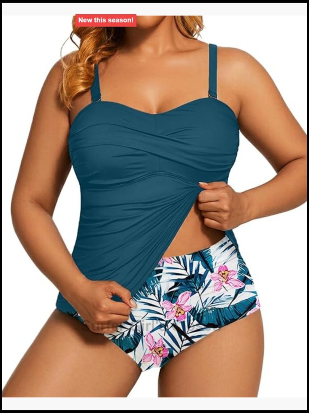Plus Size Tankini Strapless Bandeau Swimsuits with High Waisted Bottom 2 Piece